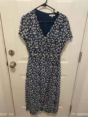 Madewell Navy Blue Floral Wrap-Style Midi Dress